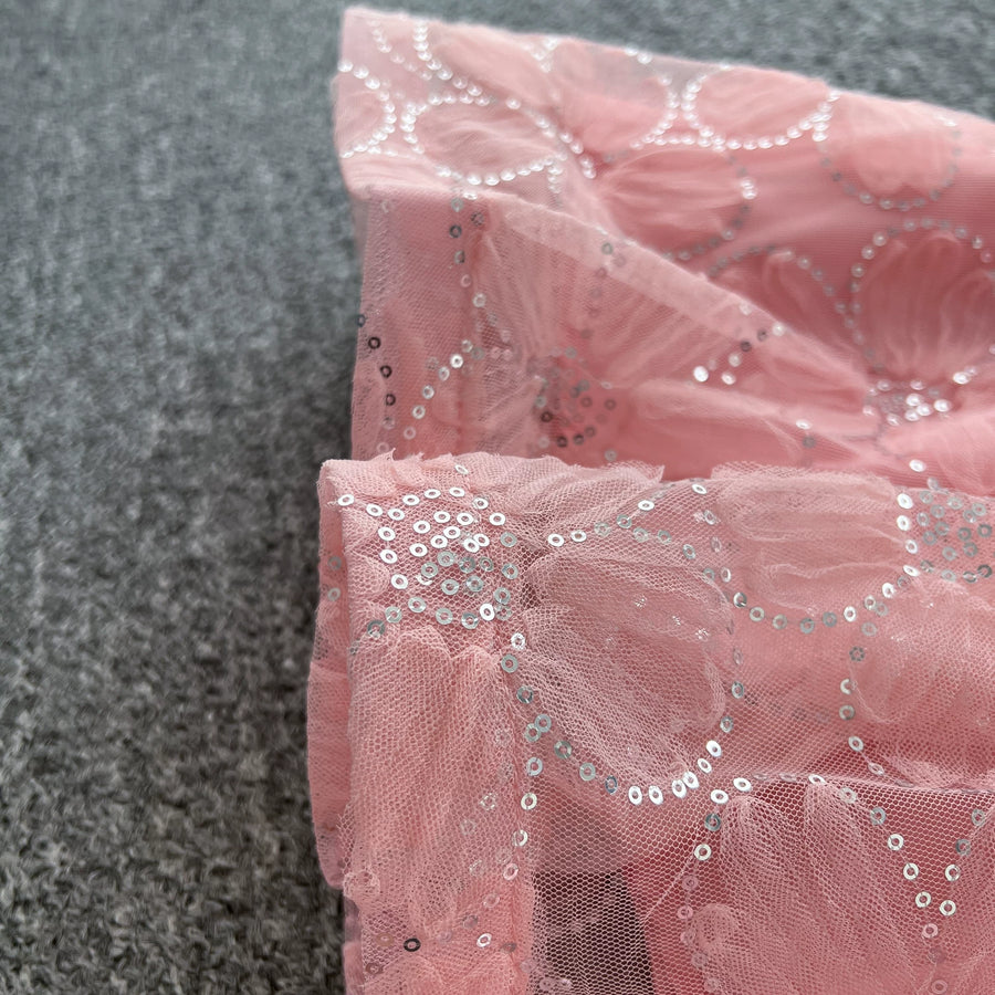 Spring Autumn French High-end Women's Dress New Lace Embroidery Glitter Lantern Sleeve Single Breasted Party Birthday Dress