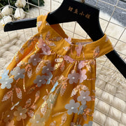 Summer Women's Halter Sleeveless Holiday Dress Luxury Sequins Beading 3D Embroidery Flower Elegant Pearl Belt Party Vestidos