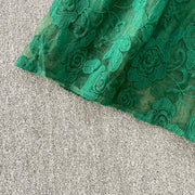 Embroidery Mesh 2 Pieces Set Women Hollow Out Sashes Shirt Tops + Elastic Waist A-Line Long Skirts Suit Autumn Ladies Outfit