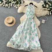 Summer Women's Halter Sleeveless Holiday Dress Luxury Sequins Beading 3D Embroidery Flower Elegant Pearl Belt Party Vestidos