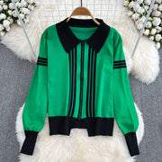 Two Piece Set Stripe Zipper Cardigan + High Quality Harem Pants