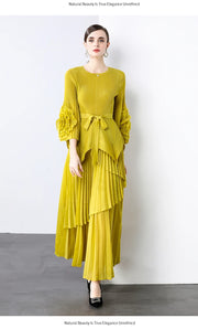 Miyake Spring Women's Clothing French Light Luxury Temperament Elegant Pleated Clothes Two-piece Set  Irregular Skirt 2025