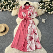 Chic Single Breasted Spliced Elegant Korean Fashion Fairy Sexy High Waist Vestidos Summer High Street Women Vacation