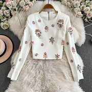 Luxury Style Two Piece Set For Women O Neck Long Sleeve Topa High Waist Skinny A Line Skirt Set Female