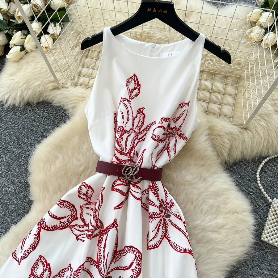 Chic vintage print sleeveless Elegant Fairy spring  Women Sundress women clothing A-line dress