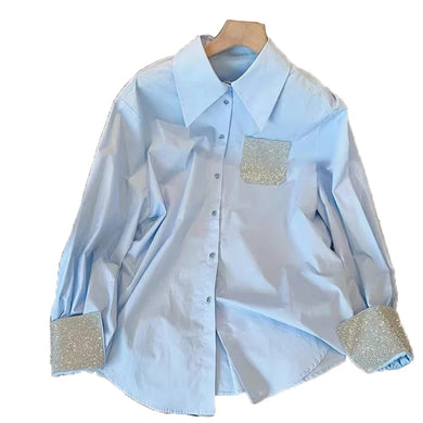 High quality elegant blue long sleeve shirt