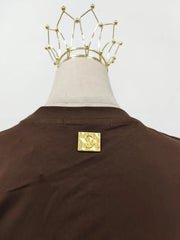 French retro round neck, short sleeve, high waist, straight dress with high-quality spliced metal pins