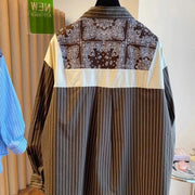 High quality striped print collar vintage long sleeve shirt