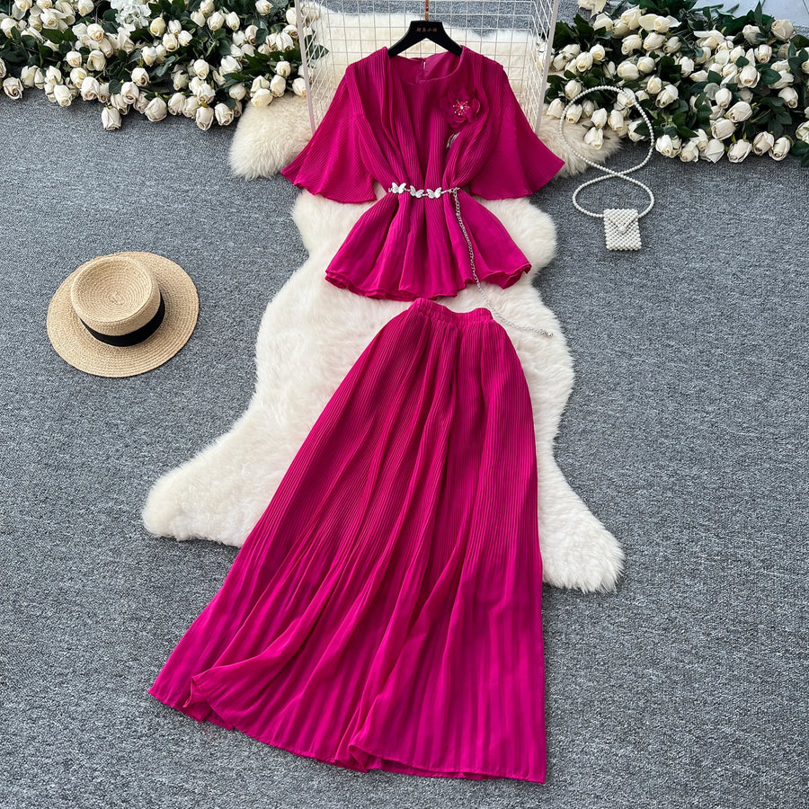 Chic Elegant Three-dimensional Ruched slim chain casual Sexy Evening Fashion fairycore women clothing Two Piece Set