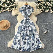 Dress Women Long Dresses High Waist Vestidos Polo Collar Short Sleeve Elegant Splice Y2k Streetwear Work Party Night Print