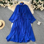 High quality multi color high neck long sleeve elegant long dress