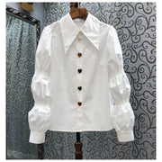 Camisas De Mujer Puff Sleeve Pointed Collar Blouses Women Temperament Ladies Tops Tunic White Shirts Vintage Korean Blouse