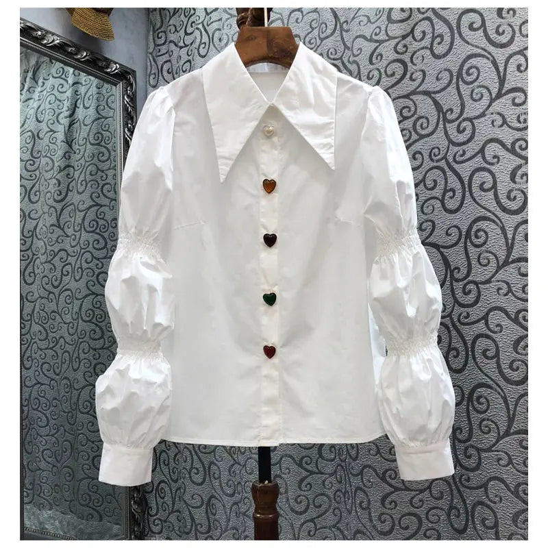 Camisas De Mujer Puff Sleeve Pointed Collar Blouses Women Temperament Ladies Tops Tunic White Shirts Vintage Korean Blouse