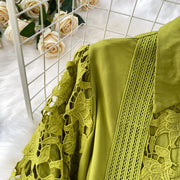 Skirt Sets Women Clothing Temperament Two Piece Set Patchwork Lace Blouses High Waist Hollow Out Long Skirts Suit Summer Outfits