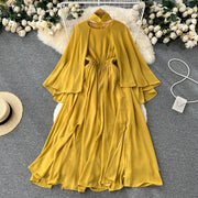 High quality multi color high neck long sleeve elegant long dress