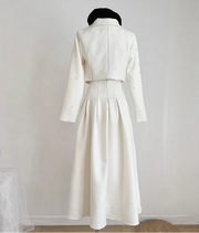 Two-piece set Elegant short jacket and long skirt suit with luxury pearl beads for women, high quality