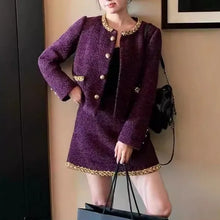 Elegant set of two Tweed jacket with round neck + short spliced skirt in high quality