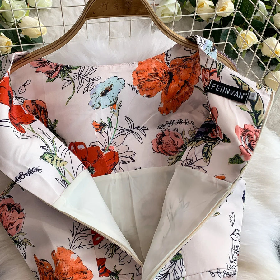 Fashion Elegant Print Sleeveless Dress Women 2026 Summer New Slim Waist Gown Ball Big Swing Robe Fresh Temperament Vestidos
