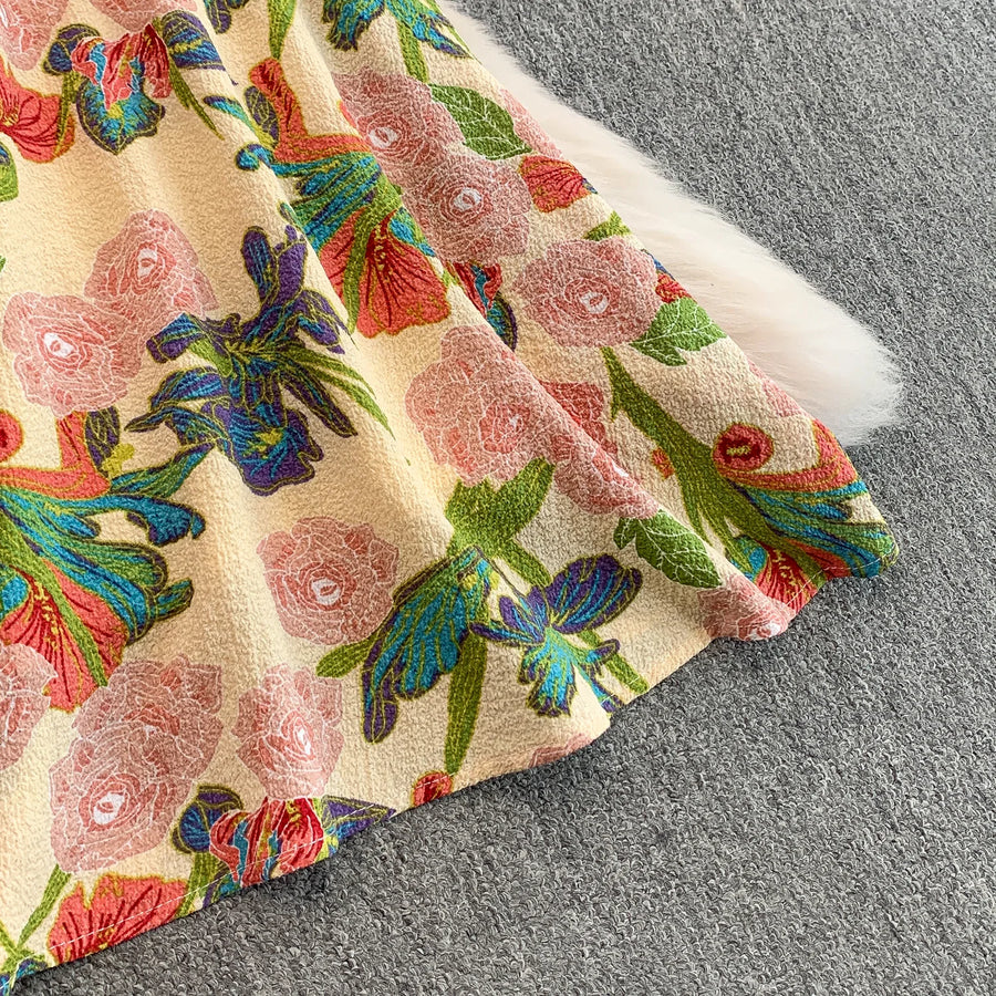 Elegant Vintage Office Long Dress Women Summer V Neck Sleeveless Print Floral Luxury Dress Evening Party Birthday Dresses