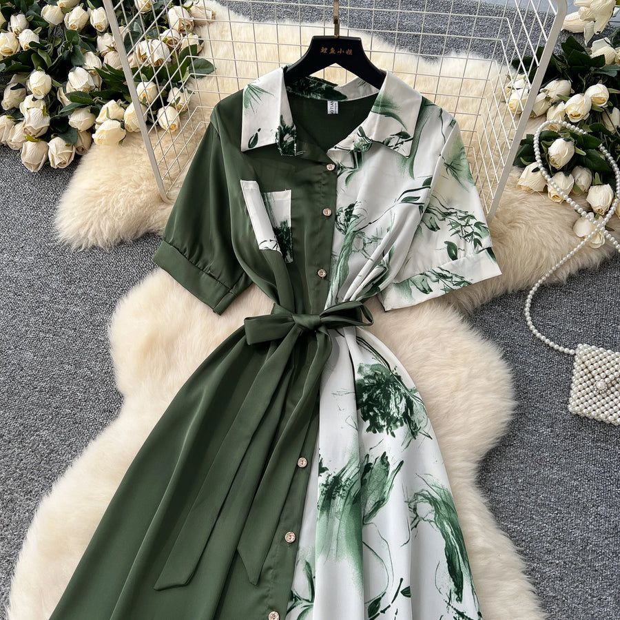 Chic Single Breasted Spliced Elegant Korean Fashion Fairy Sexy High Waist Vestidos Summer High Street Women Vacation