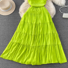 High Quality Solid Color High Waist Flared Spaghetti Strap Sleeveless Dresses