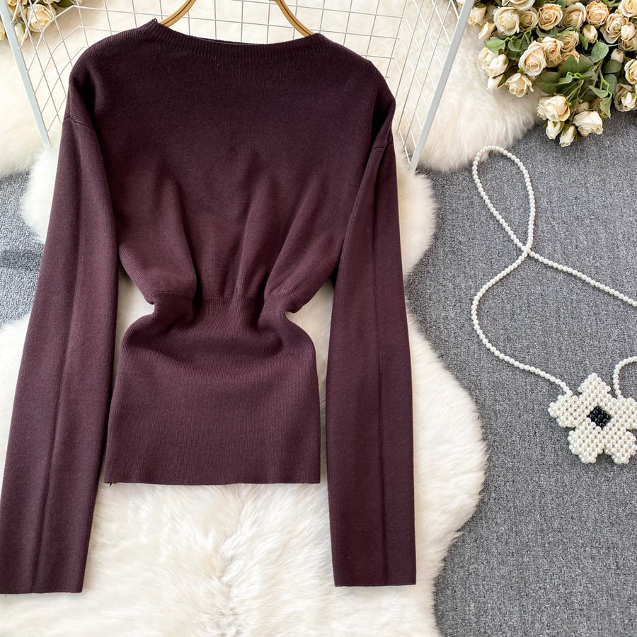 Women Elegant Office Two Piece Sets Autumn Winter Long Sleeved Standing Neck Sweater Top High Waist Slim A-line Long Skirt Suits