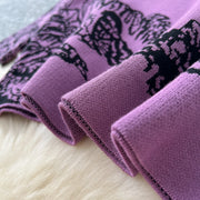 Jacquard Knitting Two Pieces Suits Women Long Sleeve O Neck Sweater+Wide Leg Pants Autumn Winter Warm Loose 2pcs Sets
