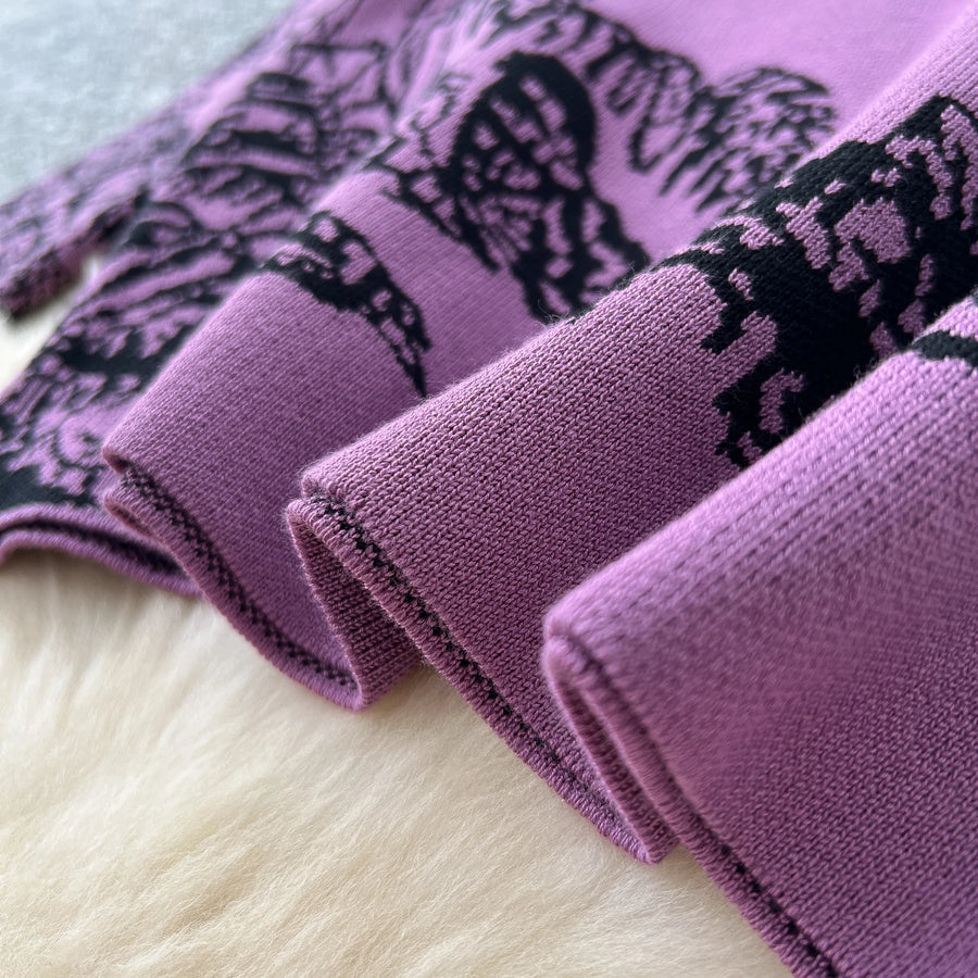 Jacquard Knitting Two Pieces Suits Women Long Sleeve O Neck Sweater+Wide Leg Pants Autumn Winter Warm Loose 2pcs Sets