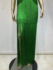 High quality green maxi sleeveless sexy elegant knitted bandage long dress