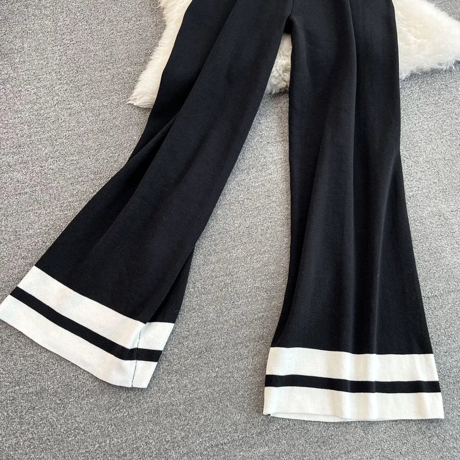 Pant Set Women Two Piece Sets Matching Sets Sleeveless Knitted Slim Fit Tops Wide Leg Long Pants High Elastic Waist Casual