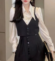 Elegant 3 piece sets high quality high waist harem shirts+pants