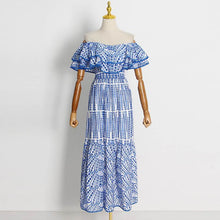 High Quality Double Layer Ruffle Embroidery Off Shoulder Elastic Waist Maxi Dress