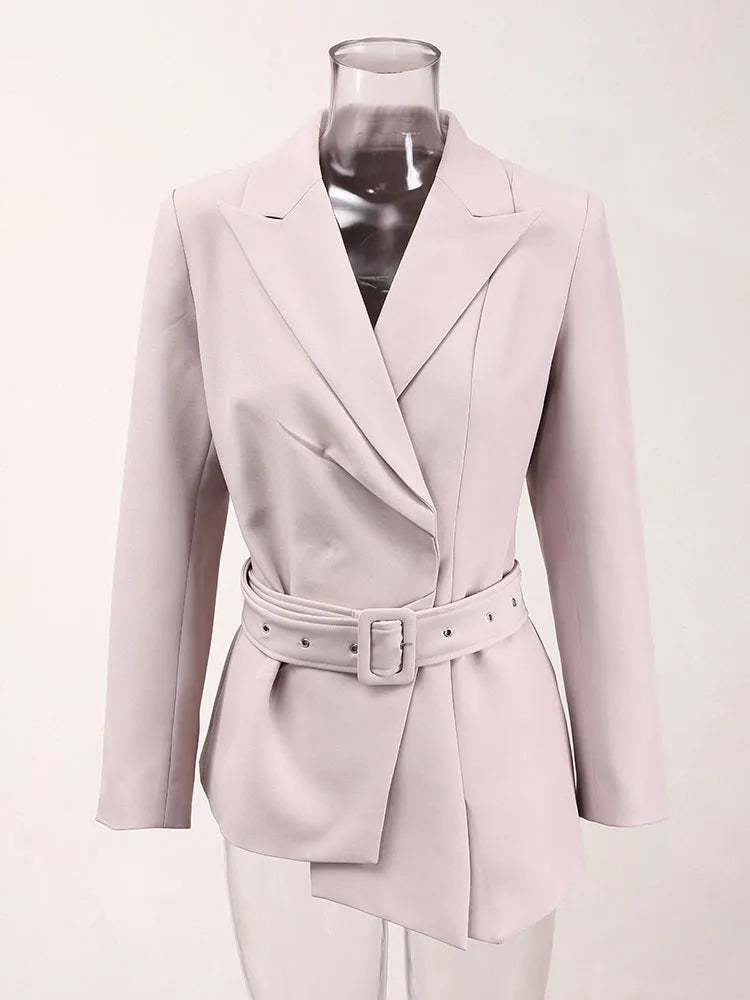 Quality Irregular Belted Jacket+Pleated Skirt 2 Piece Set