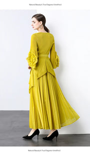 Miyake Spring Women's Clothing French Light Luxury Temperament Elegant Pleated Clothes Two-piece Set  Irregular Skirt 2025