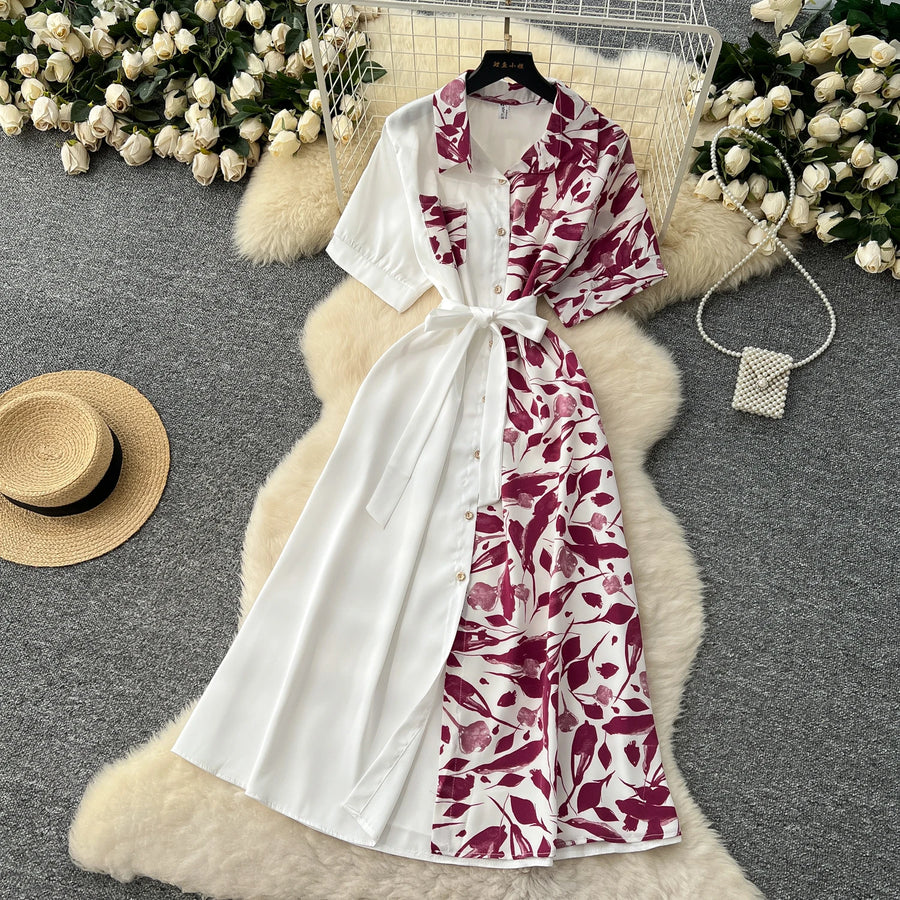 Chic Single Breasted Spliced Elegant Korean Fashion Fairy Sexy High Waist Vestidos Summer High Street Women Vacation