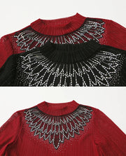 Elegant Stand Collar Diamond Mesh Long Sleeve T-shirt