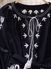 High quality black and white embroidery long sleeve elegant midi dress