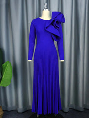 Elegant long sleeve pleated dress in blue, green, pink high quality