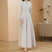 Plaid long dress, high quality zipper slim waist