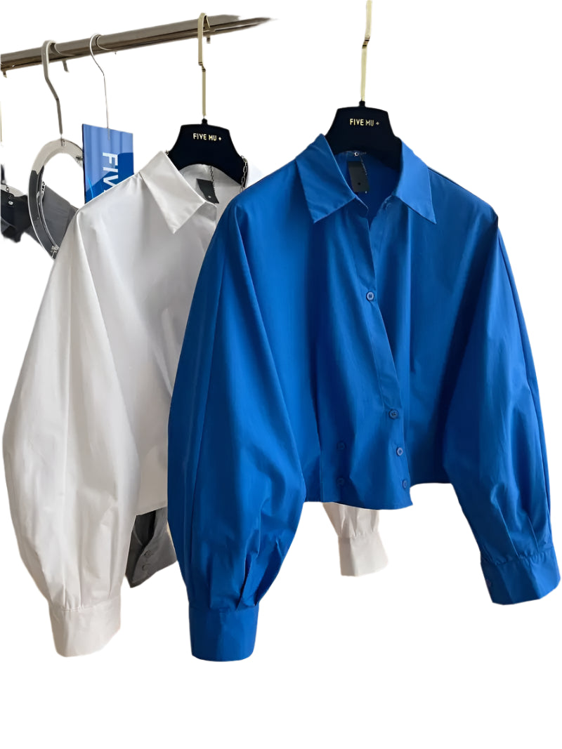 High Quality Long Sleeve Loose Vintage Plain Short Shirt