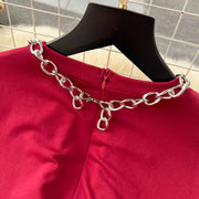 Solid Jumpsuit Chain Round Neck Long Sleeve Cropped Wide Leg Long Pants