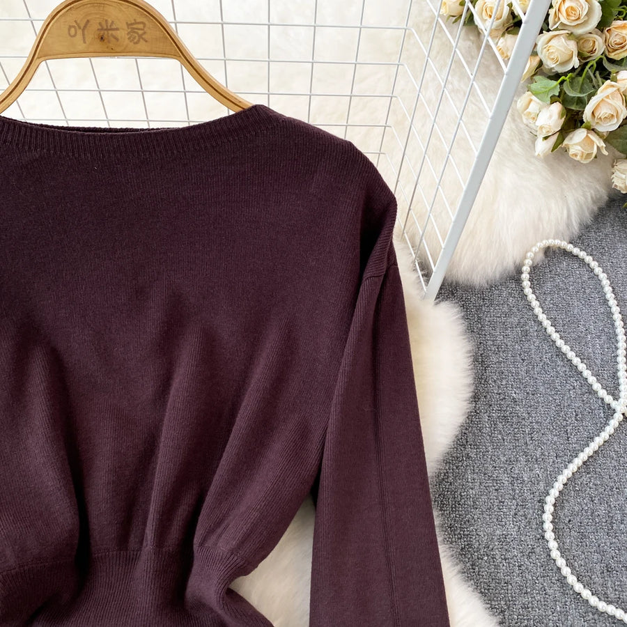 Women Elegant Office Two Piece Sets Autumn Winter Long Sleeved Standing Neck Sweater Top High Waist Slim A-line Long Skirt Suits