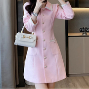 Women Long Sleeve Sweet Autumn New Fashionable Pink Fragrant Dress