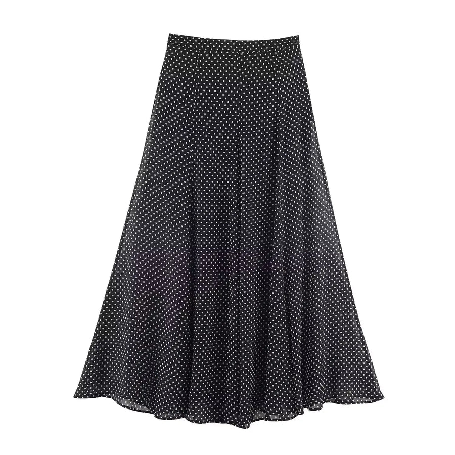 KONDALA Vintage Polka Dot Women Sets Chiffon Bow Tie Loose Blouses Loose Long Skirts Fashion 2026 Spring Summer Holiday Suits