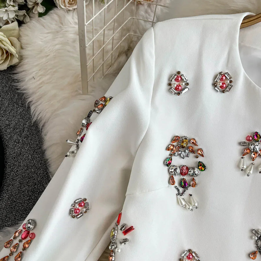 Luxury Style Two Piece Set For Women O Neck Long Sleeve Topa High Waist Skinny A Line Skirt Set Female