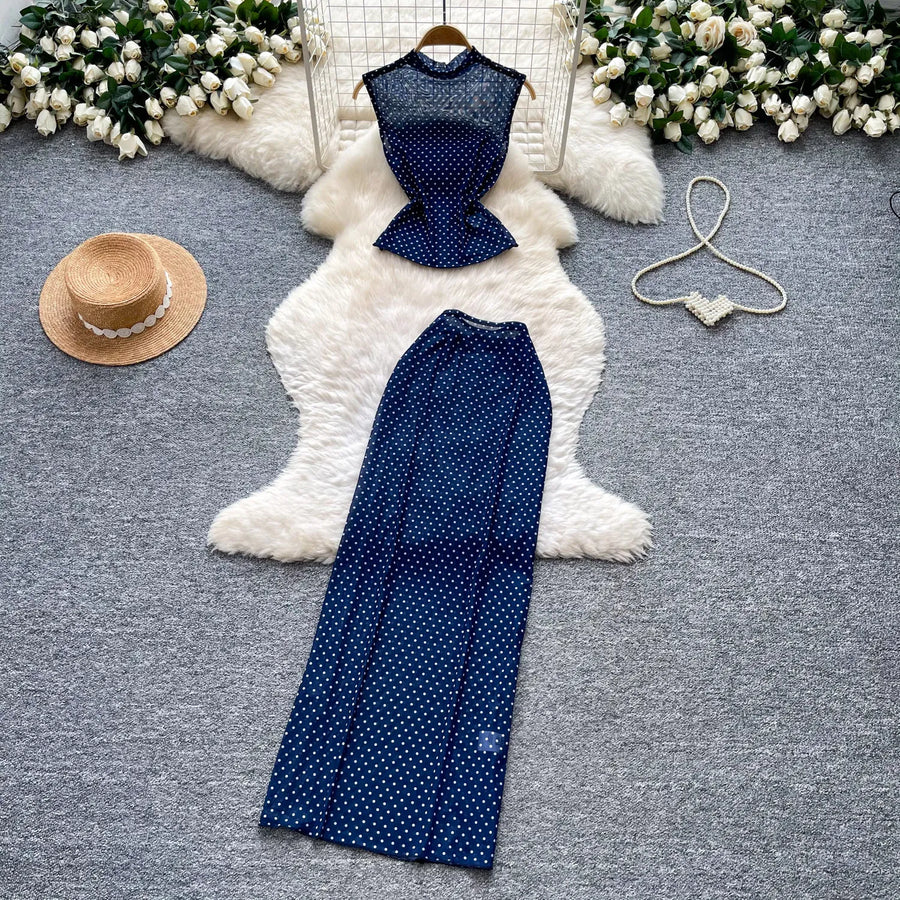 French-style gentle polka dot sleeveless two-piece set for women Summer slim-fit elegant business suit