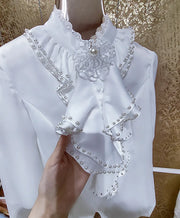 High quality pearl collar long sleeve white shirt