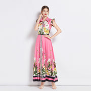 High Quality Sleeveless Ruffle Belted Flower Maxi Dress