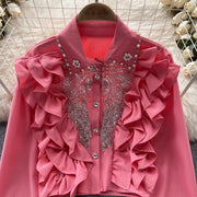 High Quality Sequin Ruffle Long Sleeve Blouses