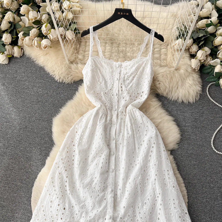 Quality Spaghetti Straps Ruffles Backless Sexy Hollow Out Embroidery D ETERNA Quality Spaghetti Straps Ruffles Backless Sexy Hollow Out Embroidery D ETERNA